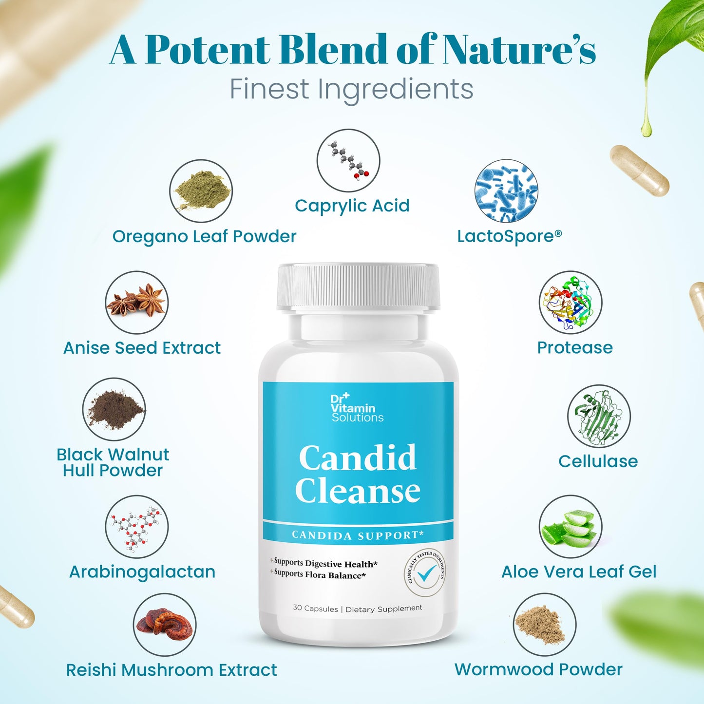 DR VITAMIN SOLUTIONS Candida Cleanse Detox for Women & Men with GLP-1 Support - Candida Support Capsules 30