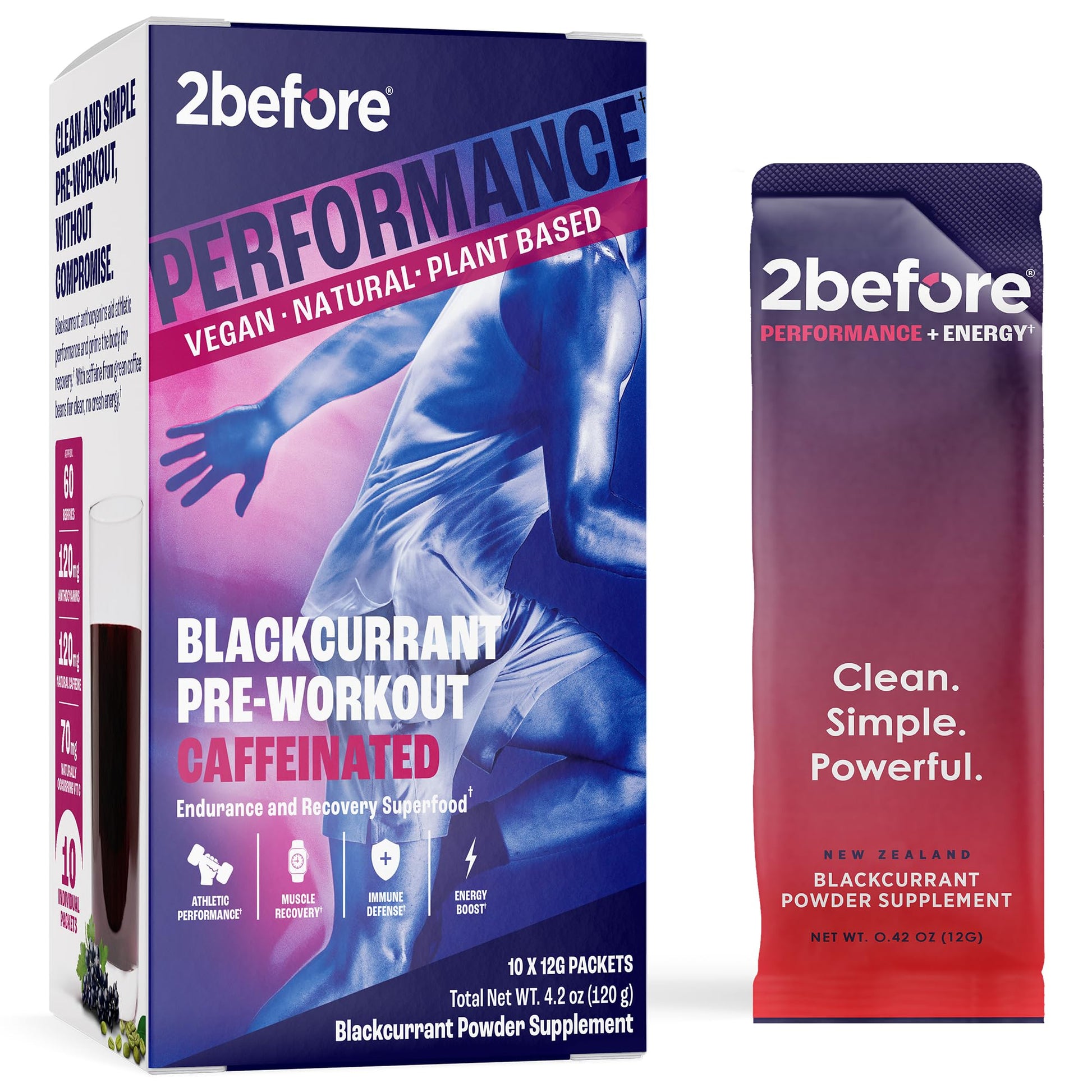 2before Blackcurrant All Natural Vegan Pre Workout Powder, 4.2 oz (Pack of 10)