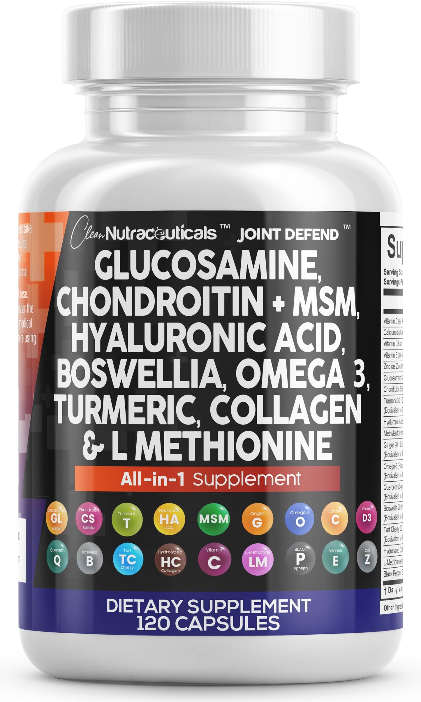Clean Nutraceuticals Glucosamine 1500mg Chondroitin 1200mg MSM Joint Health Capsules, 120 Count