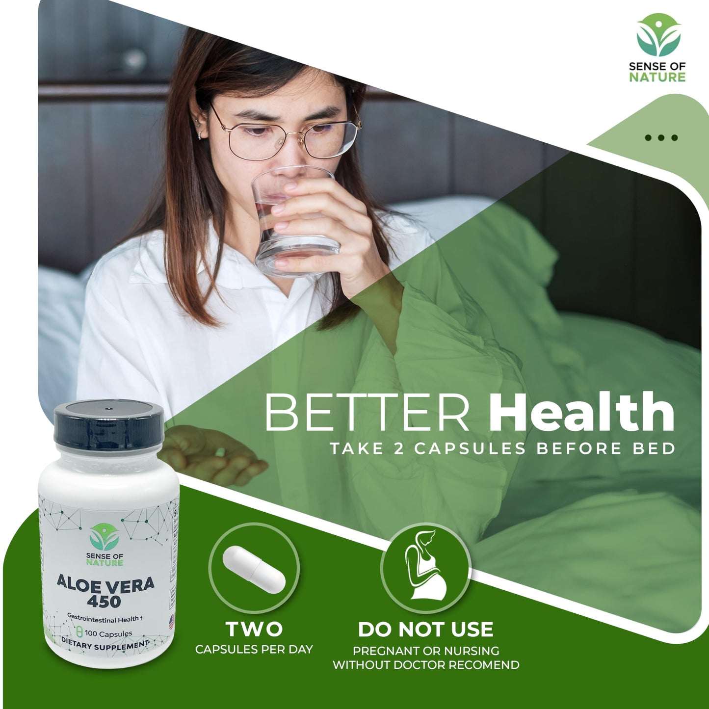 Sense of Nature Aloe Vera 450 Capsules Organic Non-GMO Digestive & Joint Support 1 Count