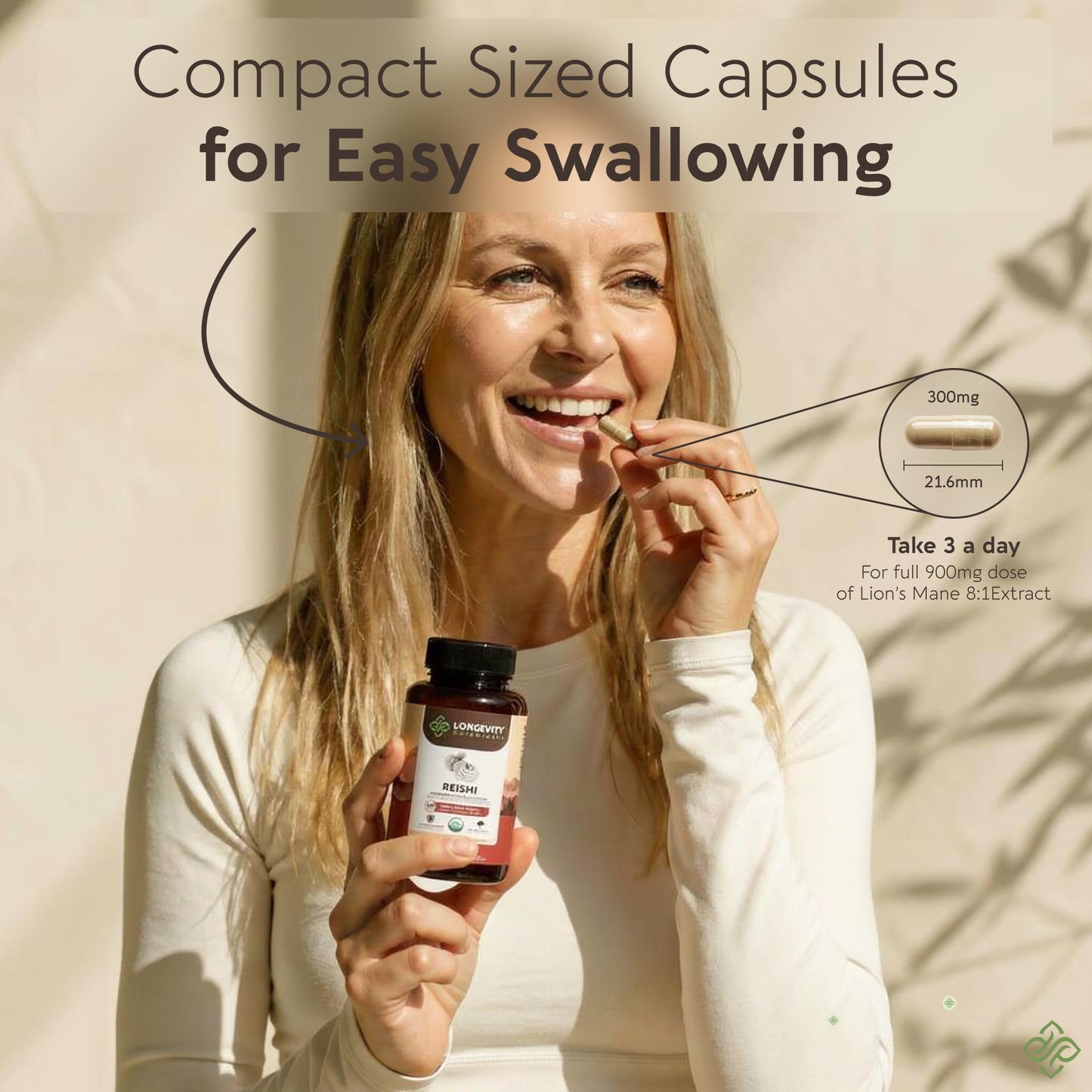 Longevity Botanicals Organic Reishi Mushroom Capsules, 120 Count