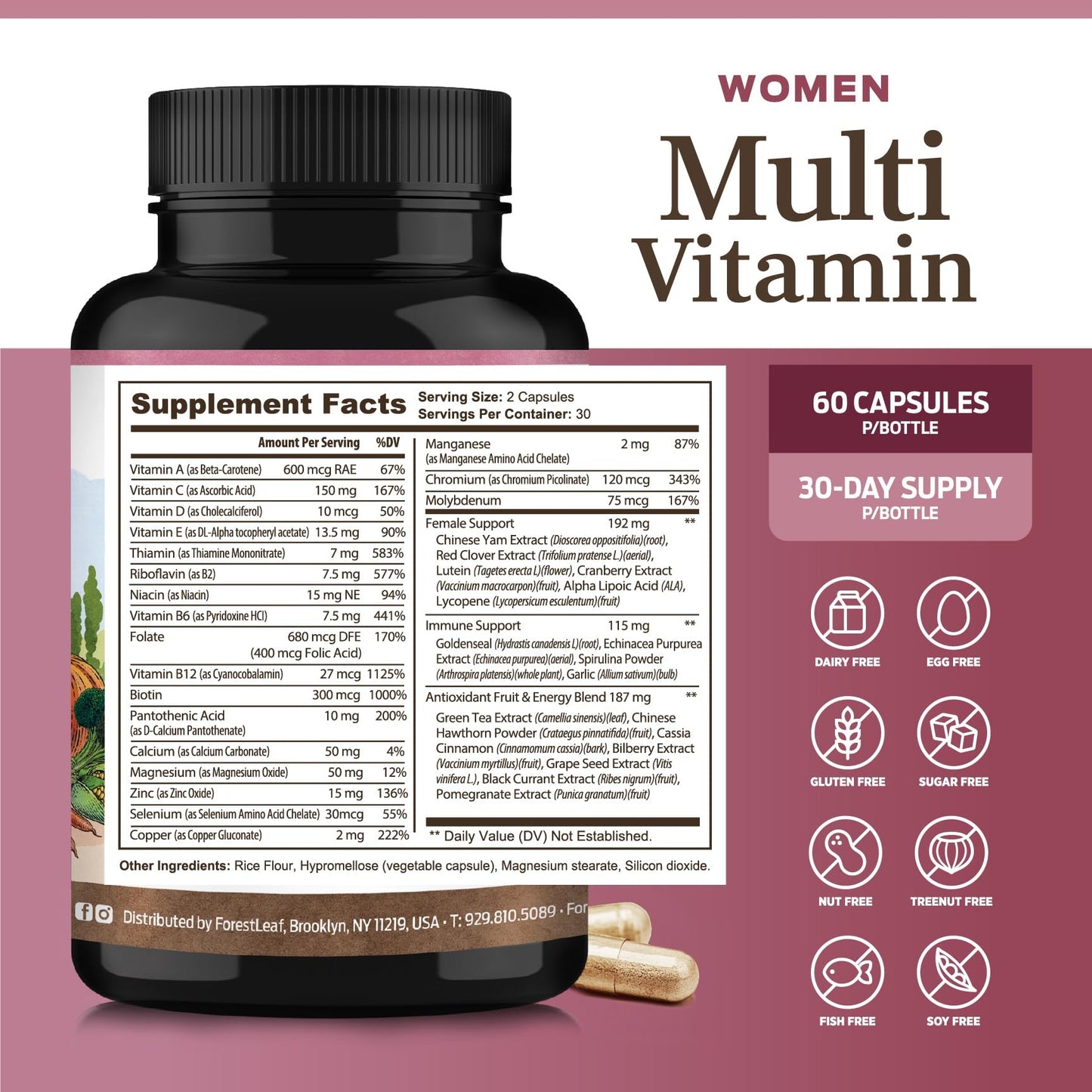 ForestLeaf Daily Vitamin Multivitamin for Women 60 Capsules