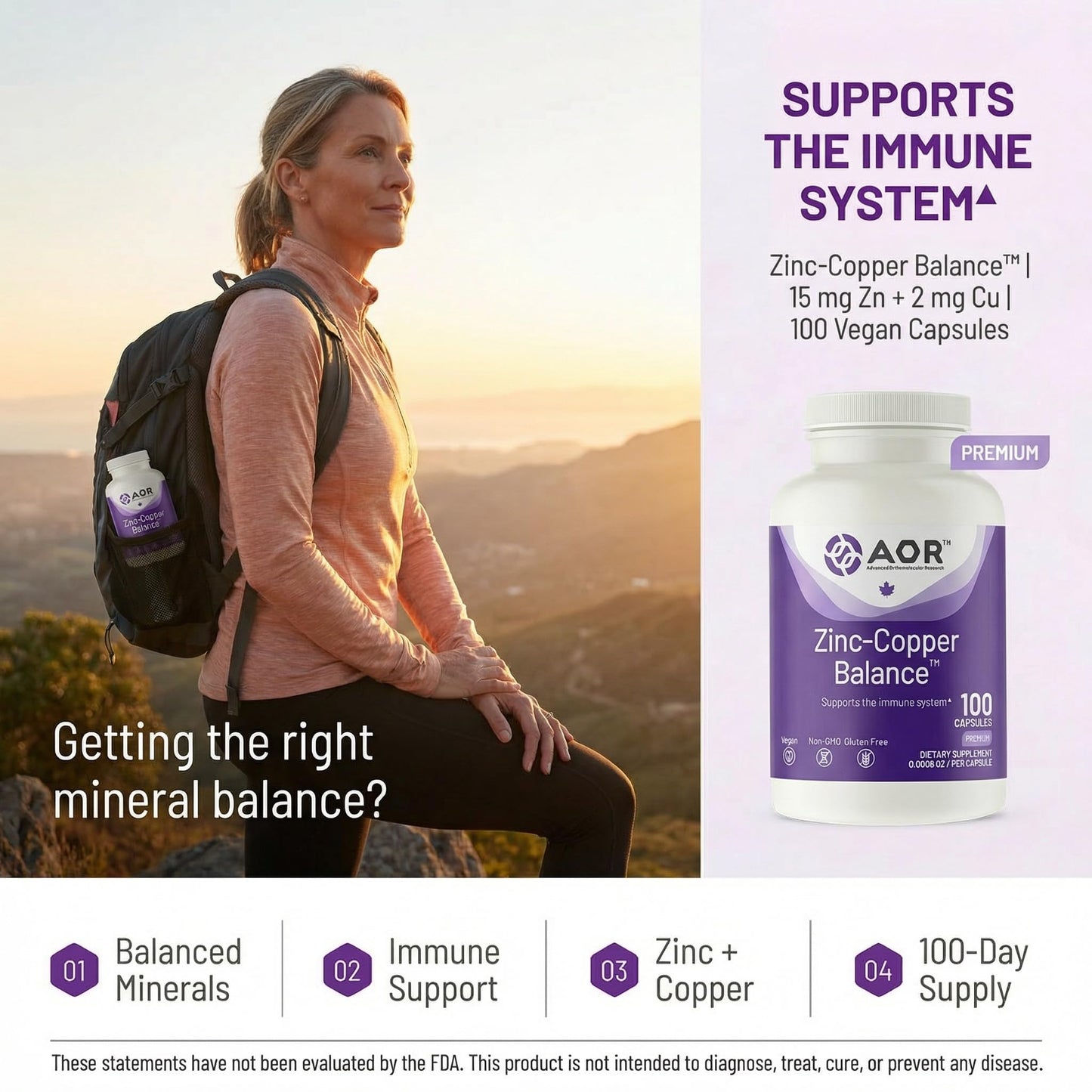 AOR Zinc Copper Balance Capsules, 100 Capsules