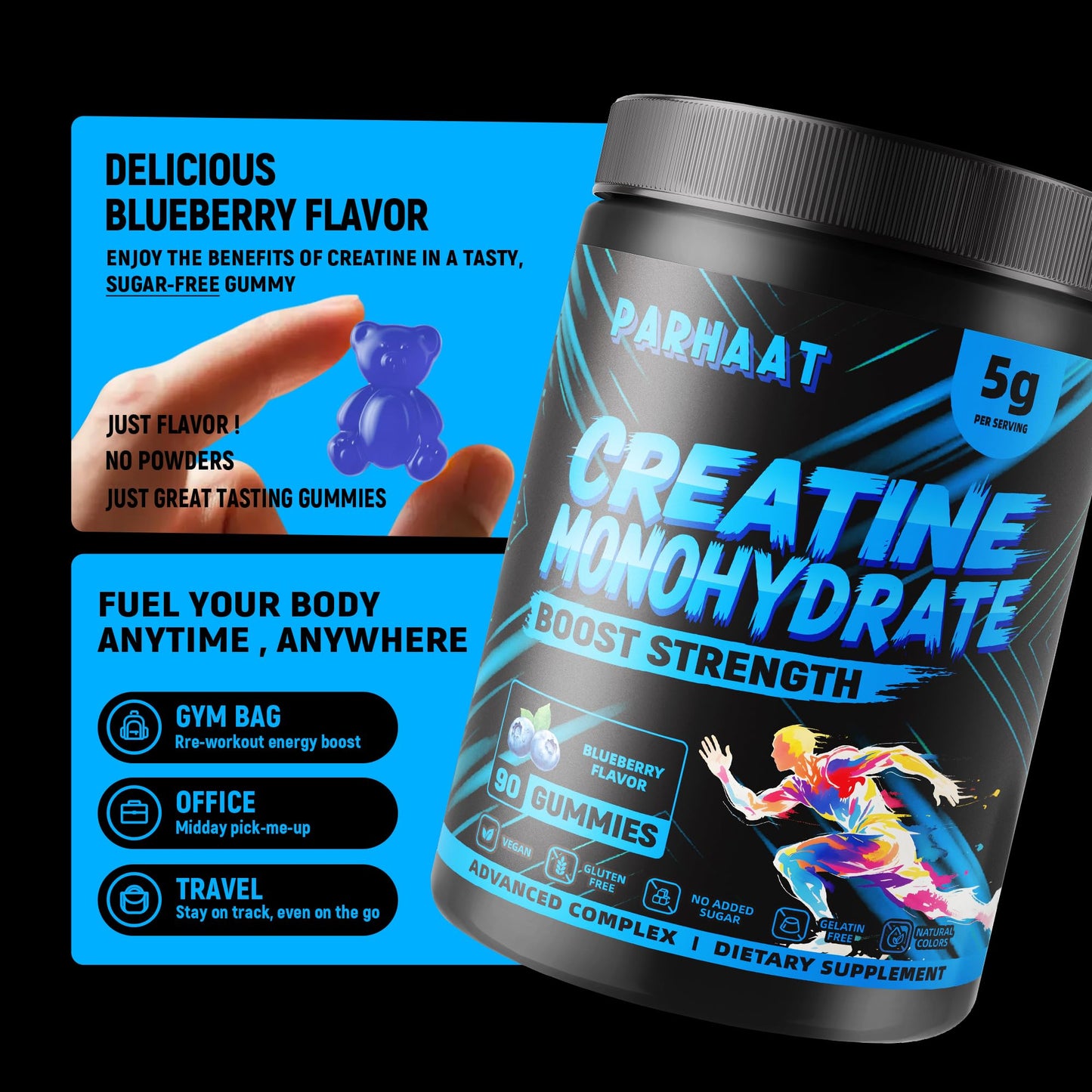 Parhaat Creatine Monohydrate Gummies 90 Count