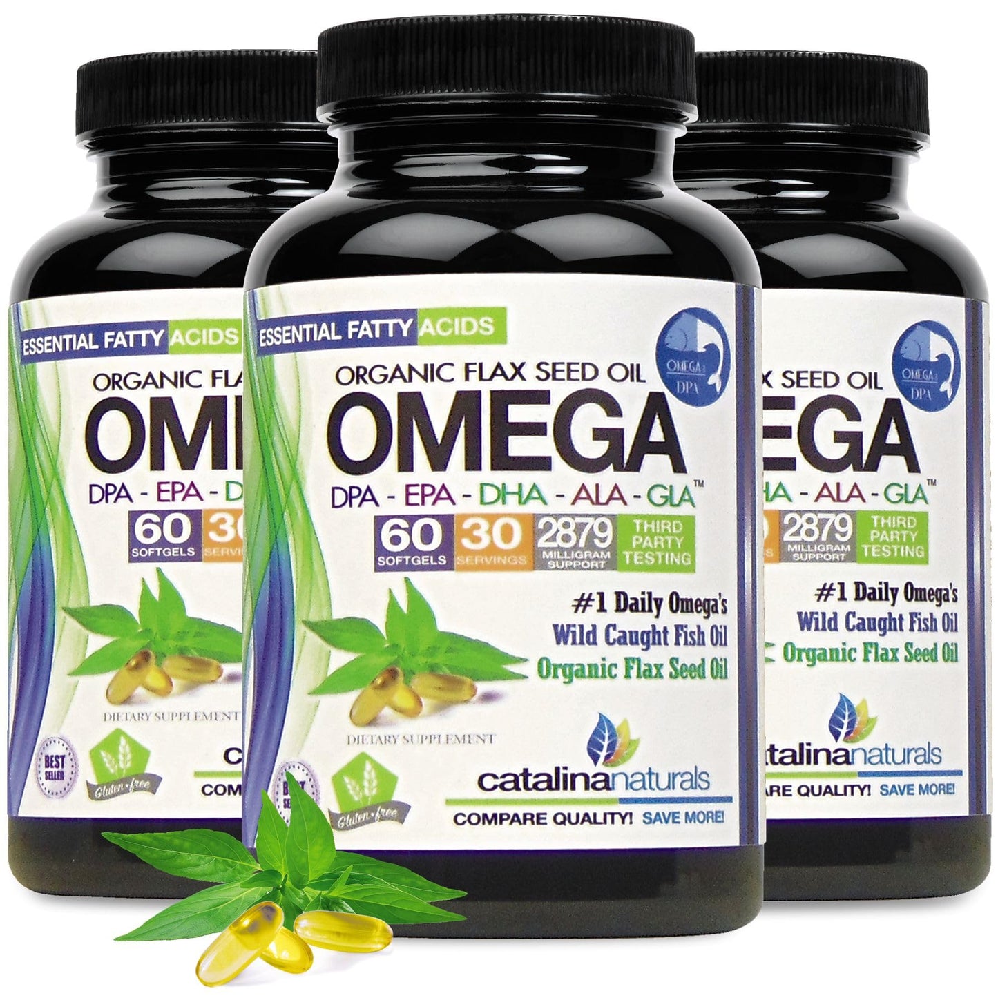 Catalina Naturals Omega 3-6-9 Blend with DPA, EPA, DHA, ALA and GLA with Borage, Fish and Organic Flax Seed Oil, 60 SoftGels