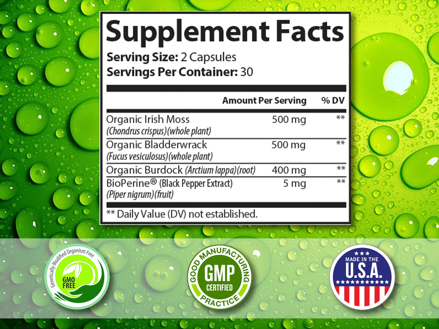 CRYSTAL PEAKS NUTRITION Organic Sea Moss with Bladderwrack and Burdock Root Capsules, 60 Count