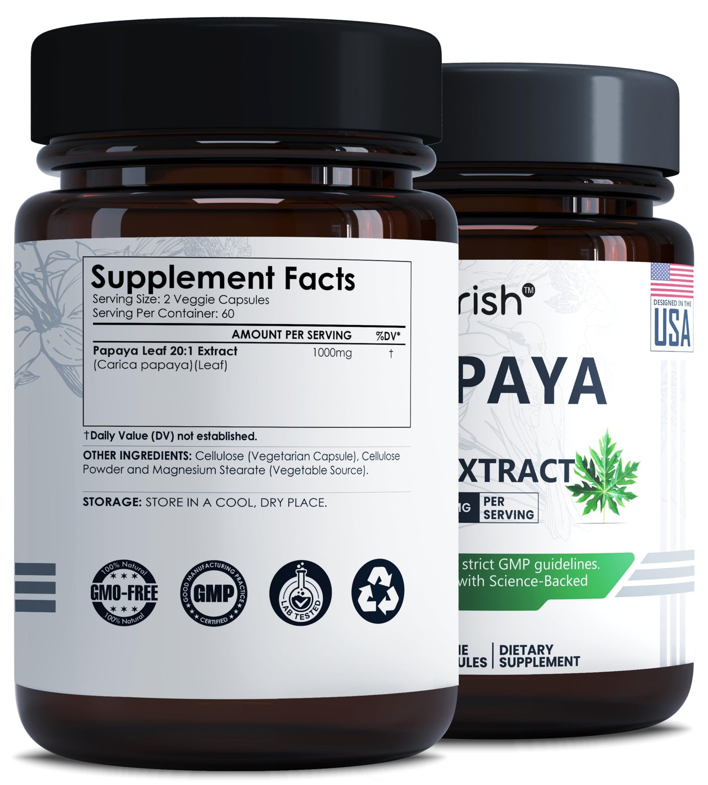 Ayorish Papaya Leaf Extract 1000mg Capsules, 120 Count