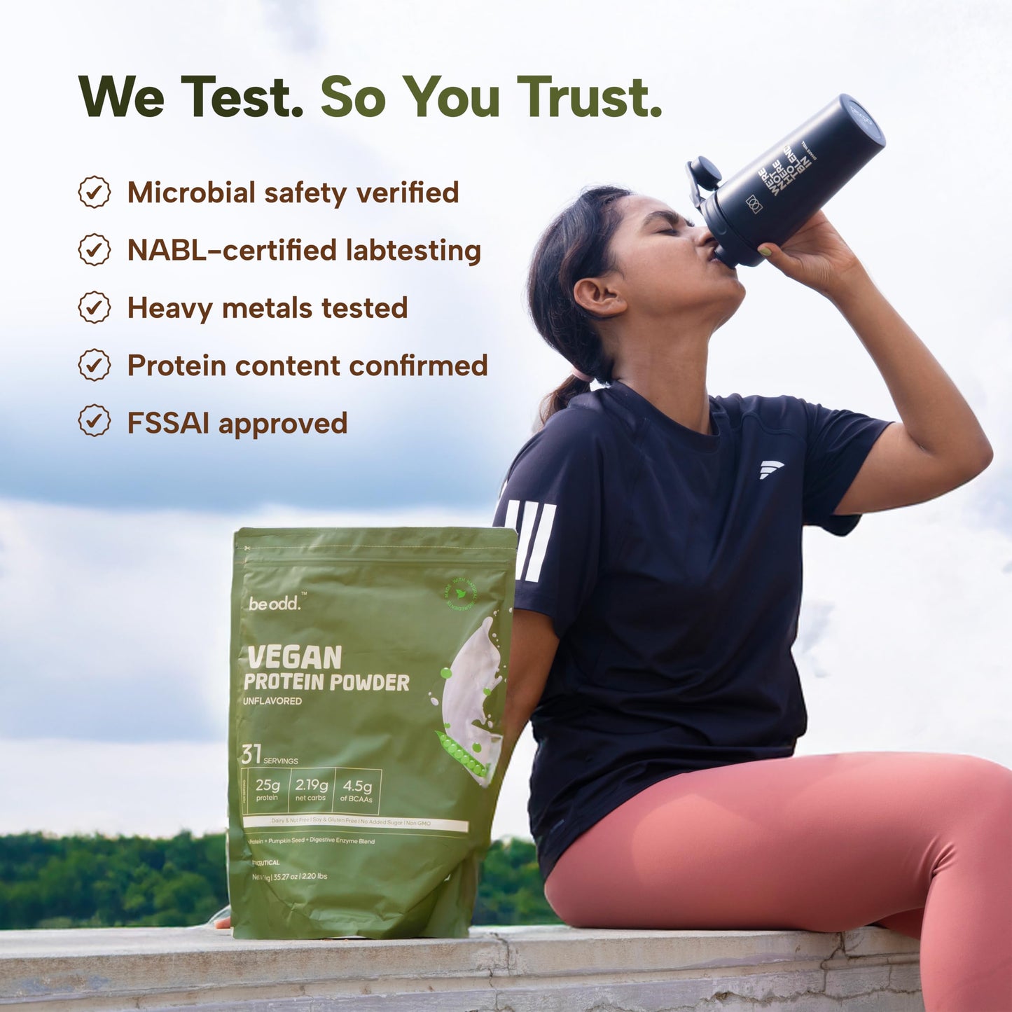 BE ODD Vegan Protein Powder Unflavored, 35 Servings