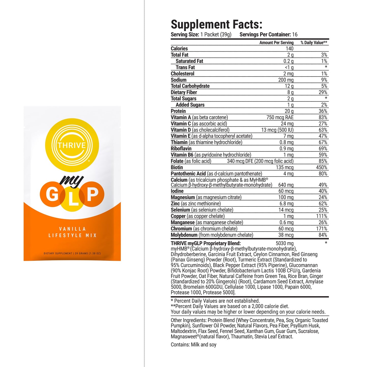 Le-Vel Thrive myGLP – Advanced Metabolic & Muscle Support with myHMB, Berberine, and Probiotics – Vegan-Friendly Protein + Fiber Blend, Powder Packets, 24 Count