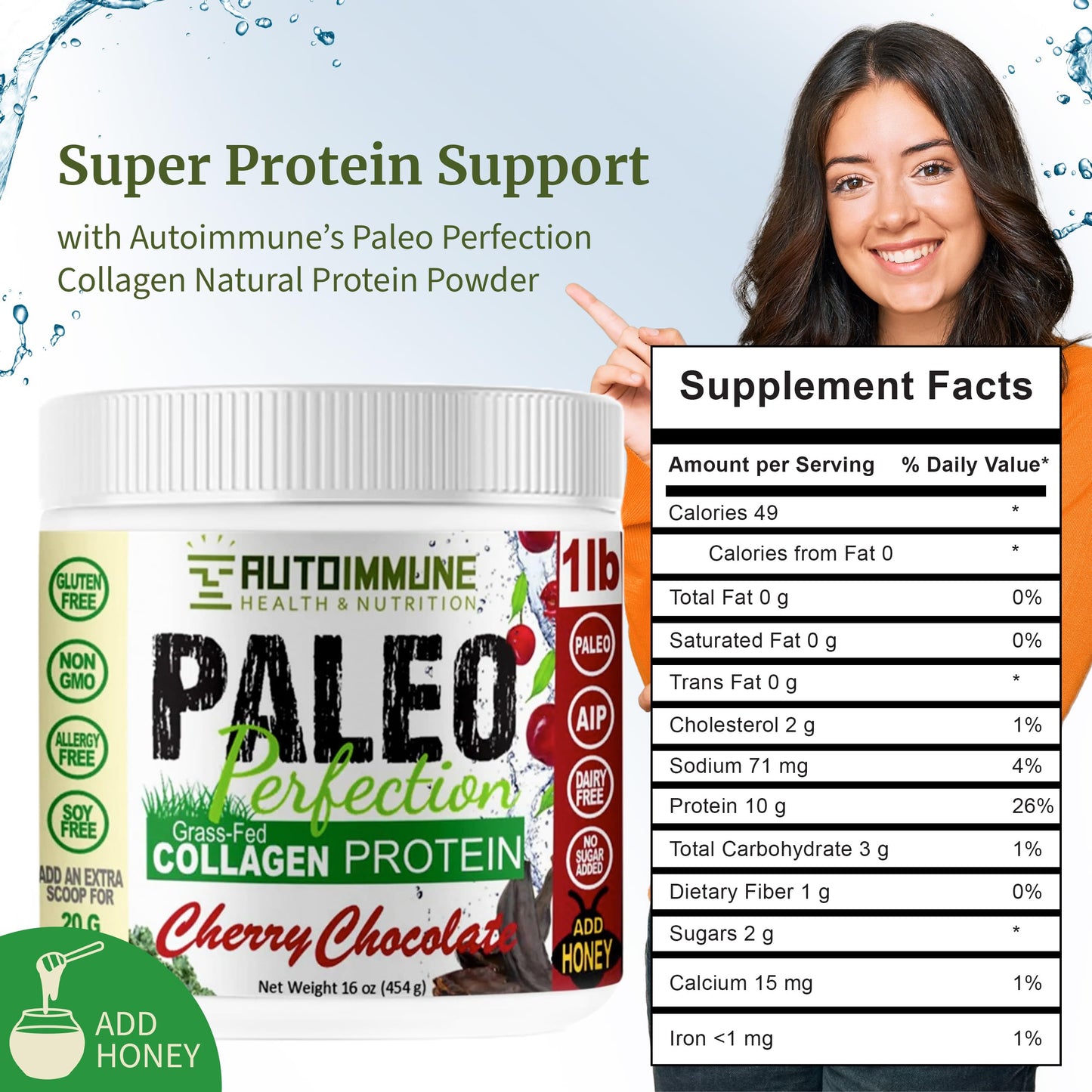 Autoimmune Health & Nutrition Paleo Perfection Double Chocolate Grass Fed Beef Collagen Protein Powder without Stevia 16