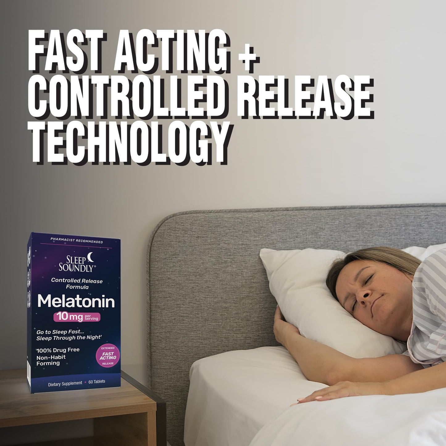 Sleep Soundly Melatonin 10mg, Fast Acting Extended Release Sleep Formula Tablet, 60 Count