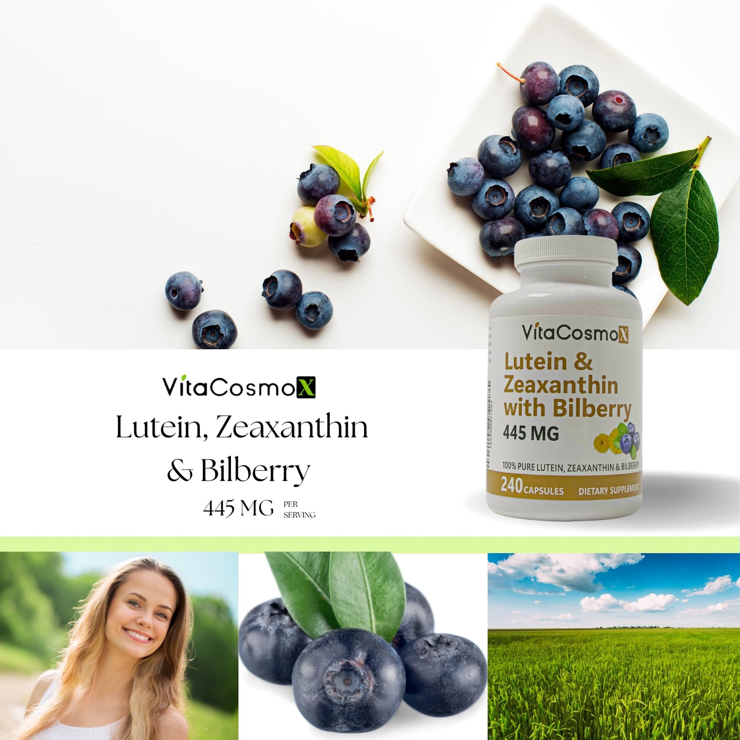 VitaCosmoX Lutein with Zeaxanthin Capsules, 480 Capsules