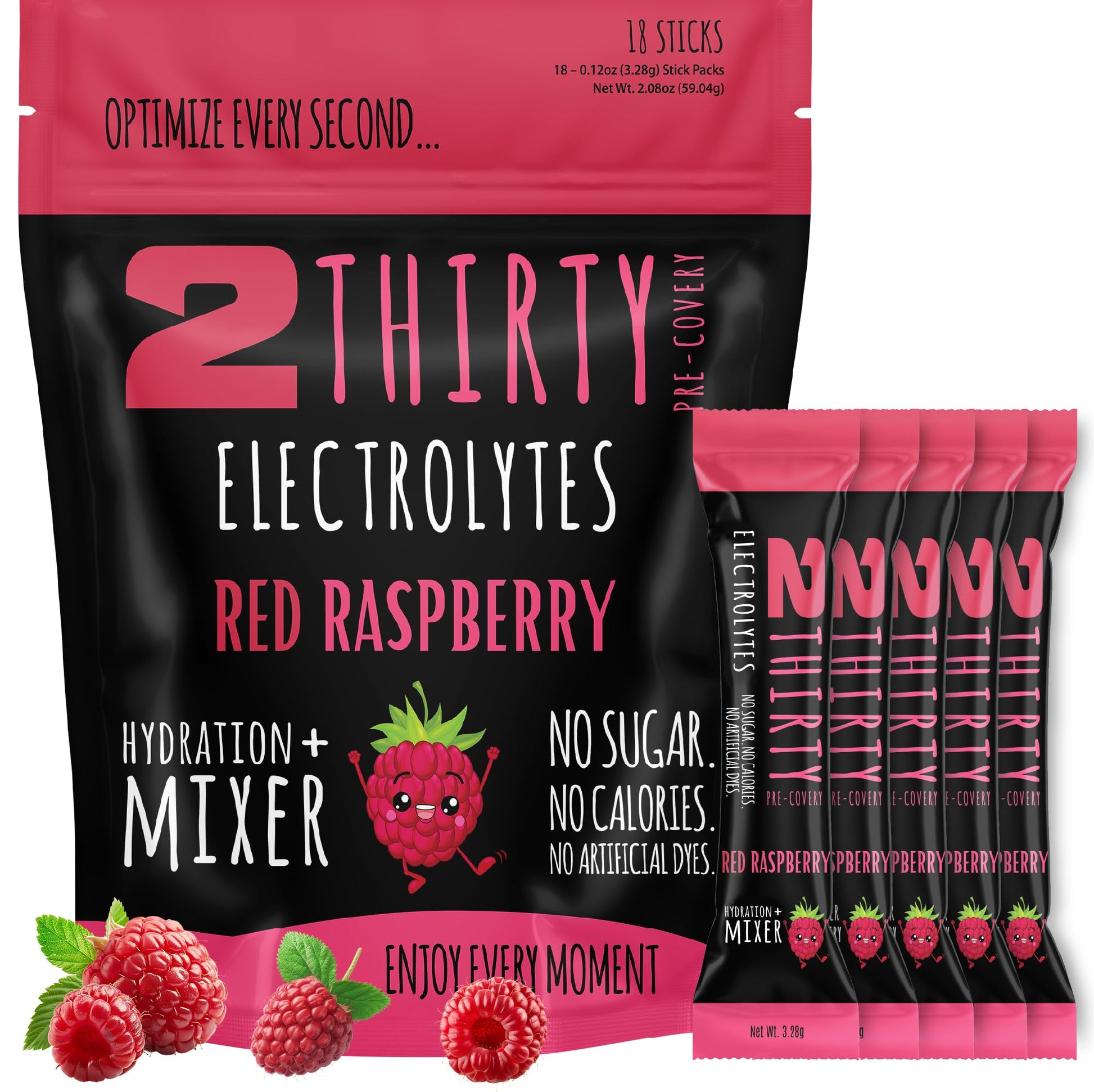 2THIRTY PRE-COVERY Hydration + Mixer DHM Alternative Electrolyte Powder Packets, Red Raspberry, 2.1 oz