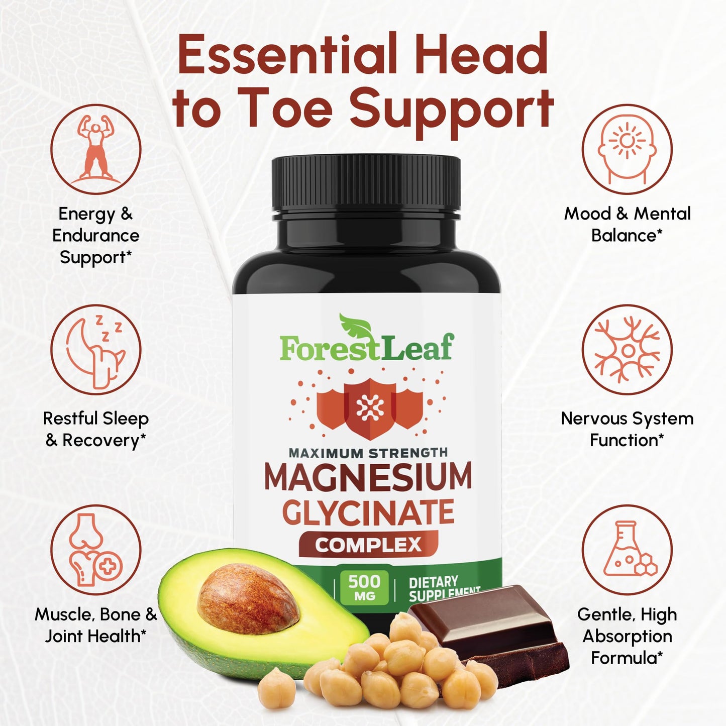 ForestLeaf Magnesium Glycinate 500mg Complex Capsules - Magnesium Supplement for Sleep and Calmness, Non-GMO, 3rd Party Tested, 150 Count
