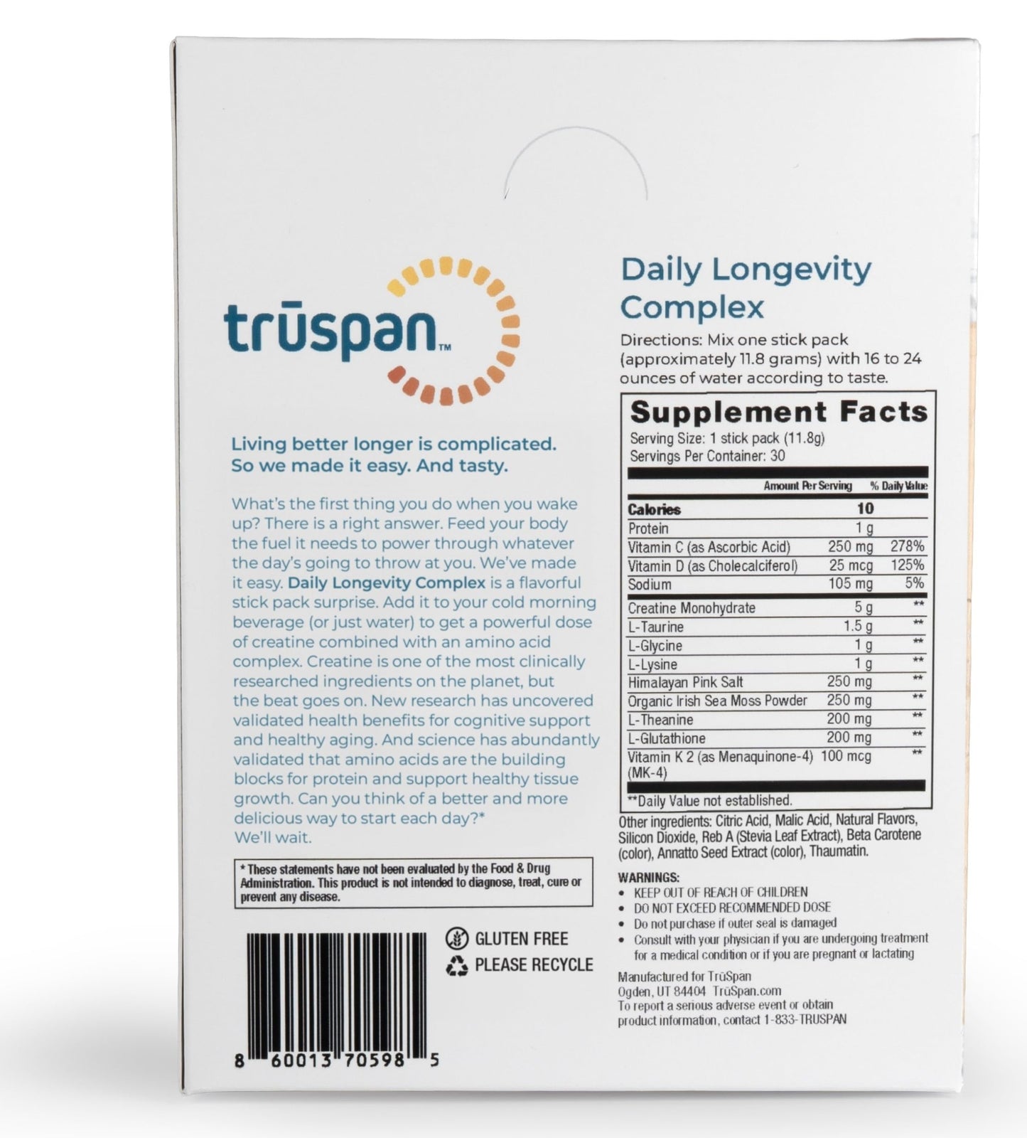 TRŪSPAN Creatine Powder Sticks with Amino Acids & Vitamins, Berry Fusion Flavor, 30 Pack