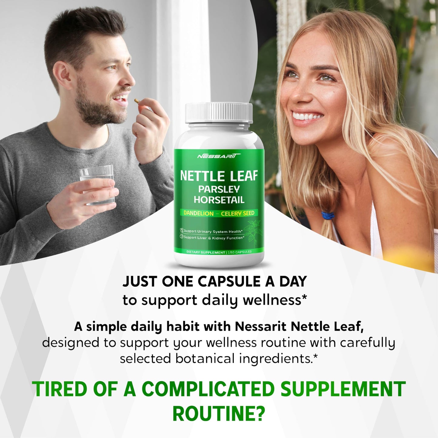 NESSARIT Nettle Leaf, Parsley, Horsetail, Dandelion & Celery Seed – Support Urinary Tract & Natural Detox, 150 Capsules