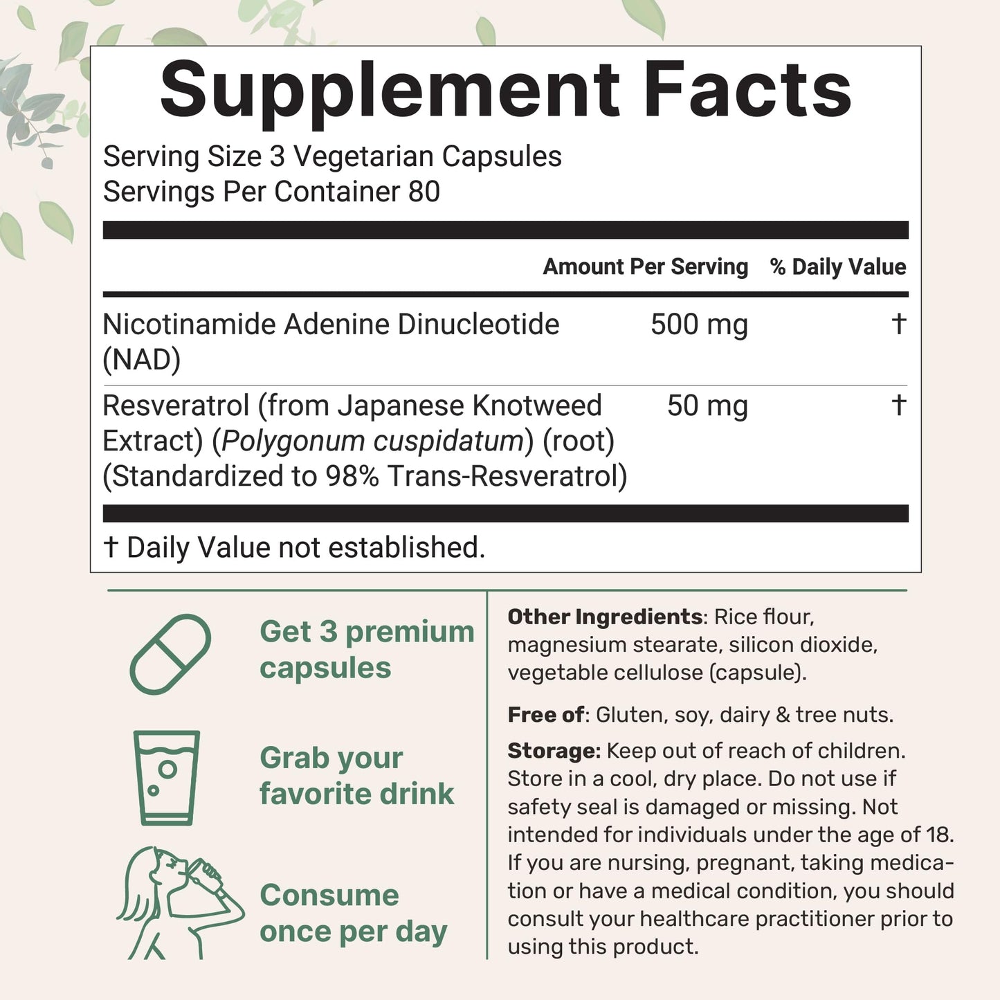 Micro Ingredients NAD+ 500mg with Resveratrol Capsules, 240 Count