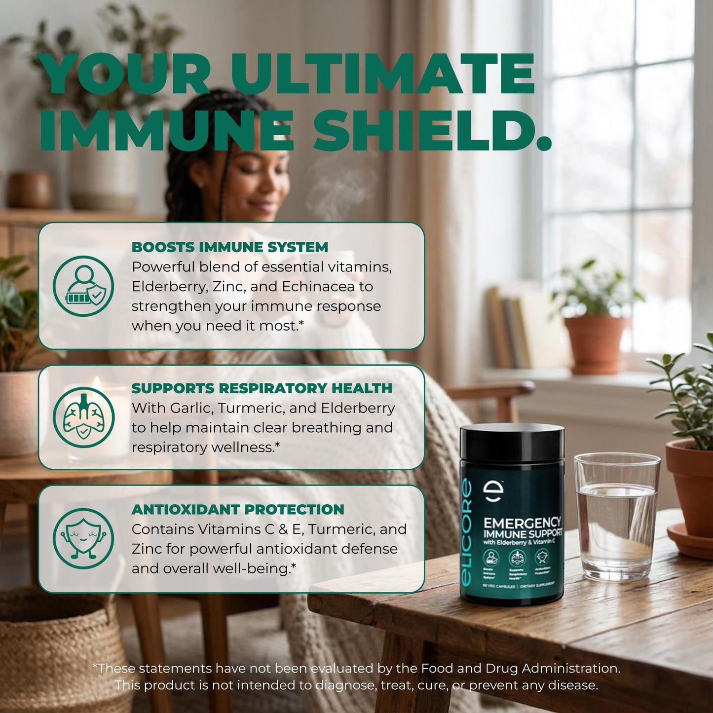 ELICORE Premium Emergency Immune Support Supplement Capsule, 60 Capsules