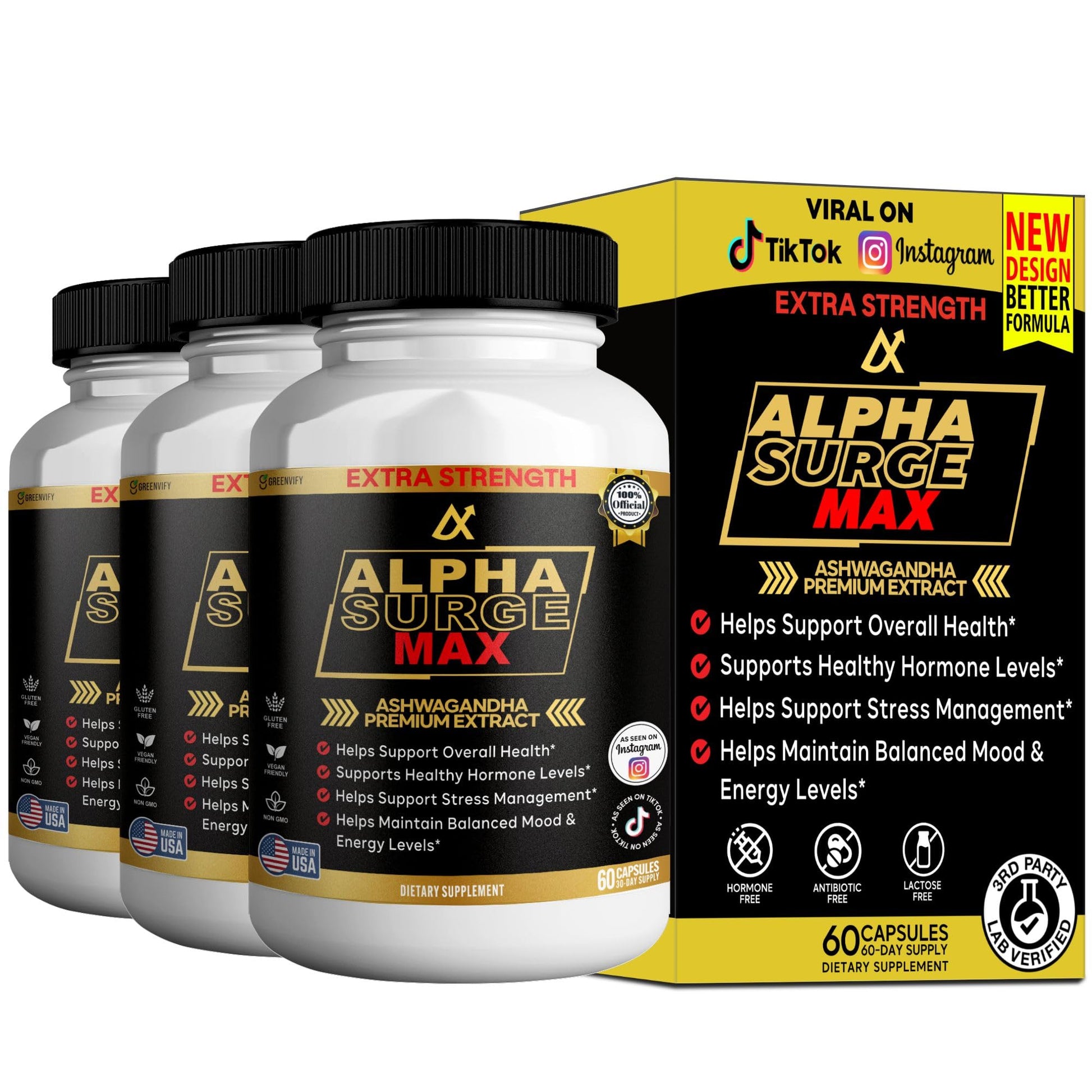 GREENVIFY Alpha Surge Max Organic Ashwagandha Black Pepper Extract 60 Capsules