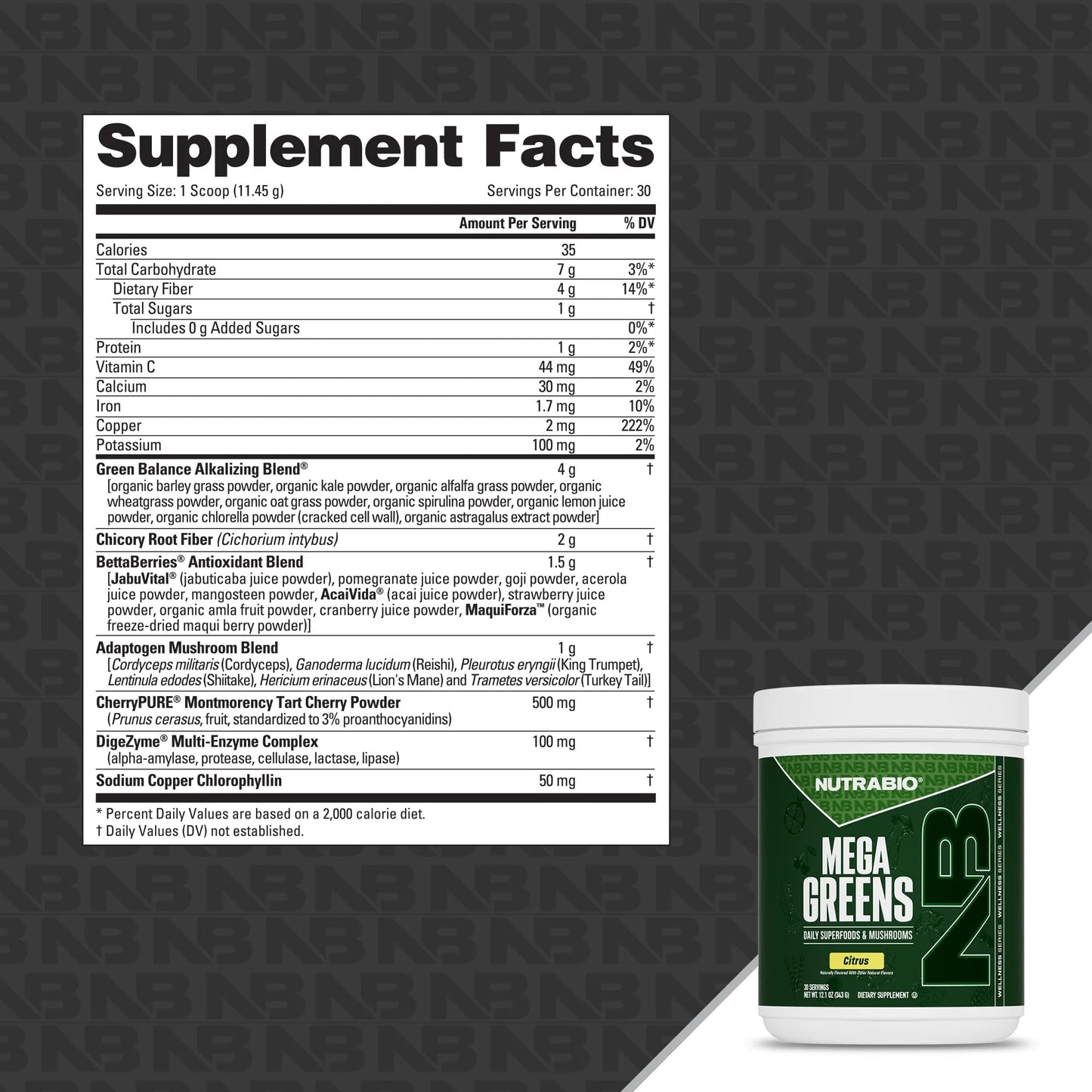 NutraBio Mega Greens Complete Daily Super Greens Powder 10