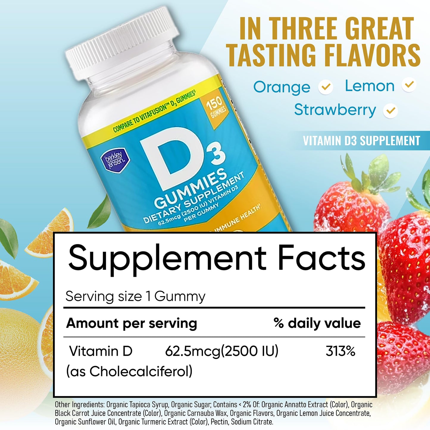 Berkley Jensen Vitamin D3 2,500IU Gummies, 150 Count