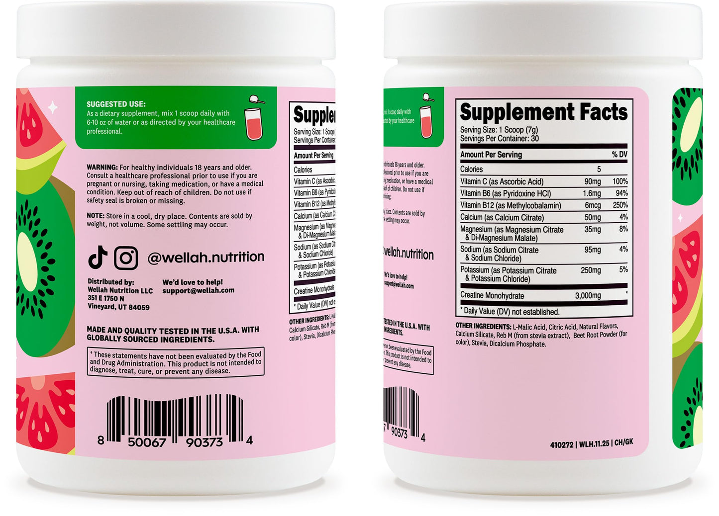 Wellah Creatine + Electrolytes Powder (Guava Kiwi), 7.3 Ounce