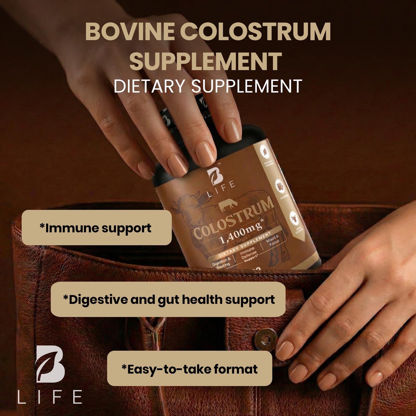 B Life Company BLife Bovine Colostrum Supplement 1400mg – Immune & Gut Health Support – Colostrum Capsules for Digestive Health – Immune Support Supplement, 60 Capsules