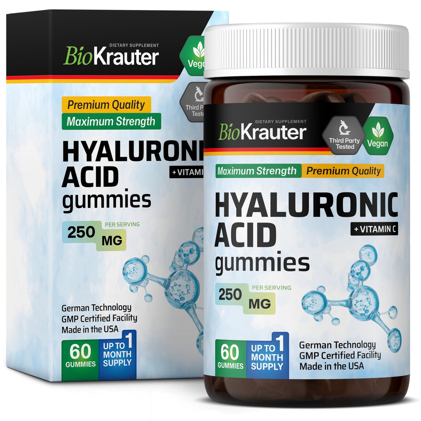 BIO KRAUTER Hyaluronic Acid with Vitamin C for Skin Hydration Support Gummies 60