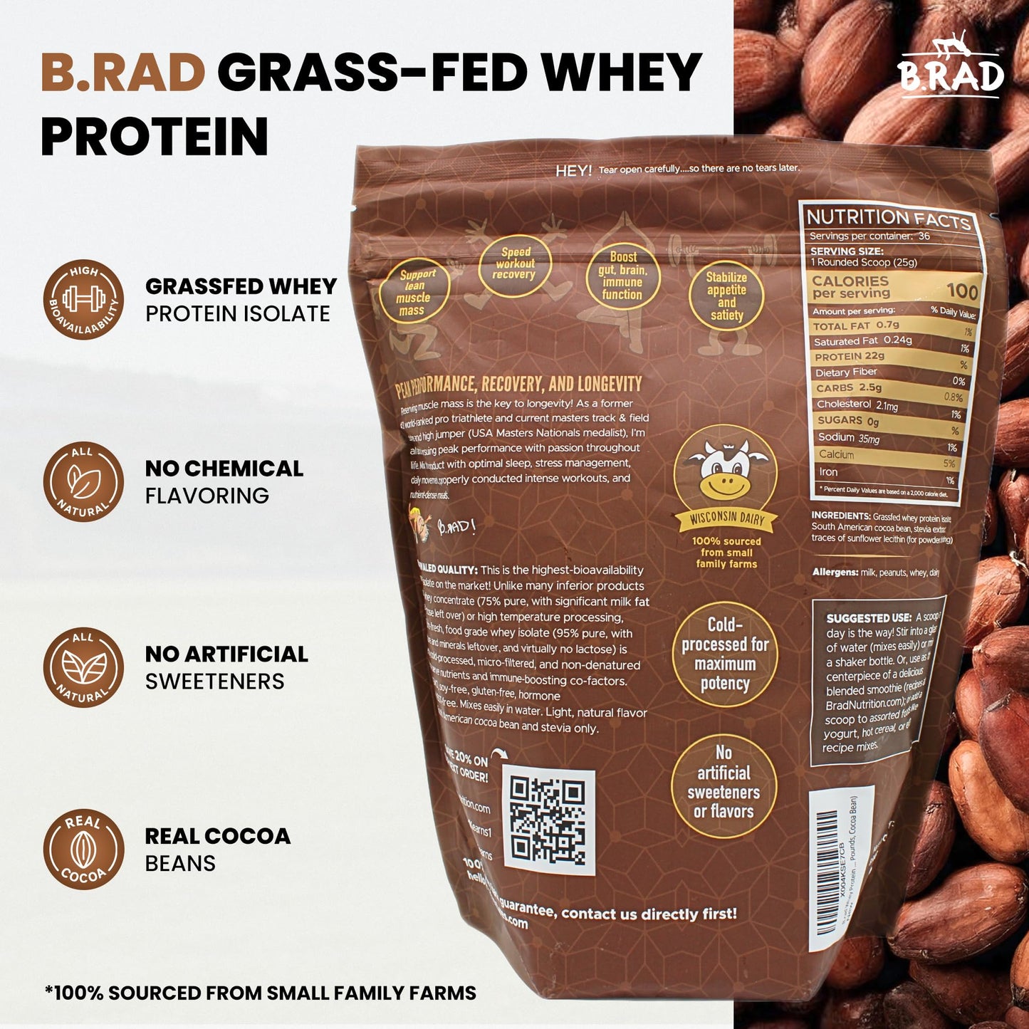 B.rad Grass Fed Whey Protein Isolate Powder 2 Pounds