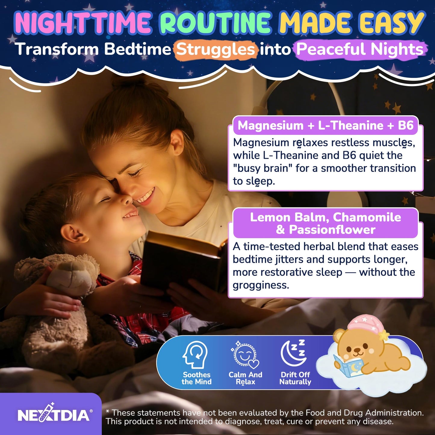 Nextdia Kids Magnesium Glycinate Gummies + Calcium + Omega-3, Melatonin-Free Magnesium Gummies with L-Theanine, B6, D3 & K2, Zinc, Vitamin C for Sleep, Bones, Brain & Immunity, 120 Gummies