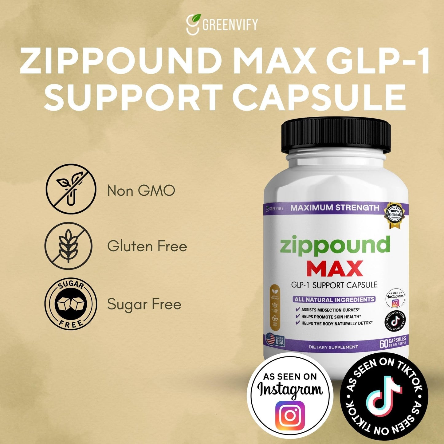 GREENVIFY Zippound MAX GLP-1 Support Capsules, 60 Capsules