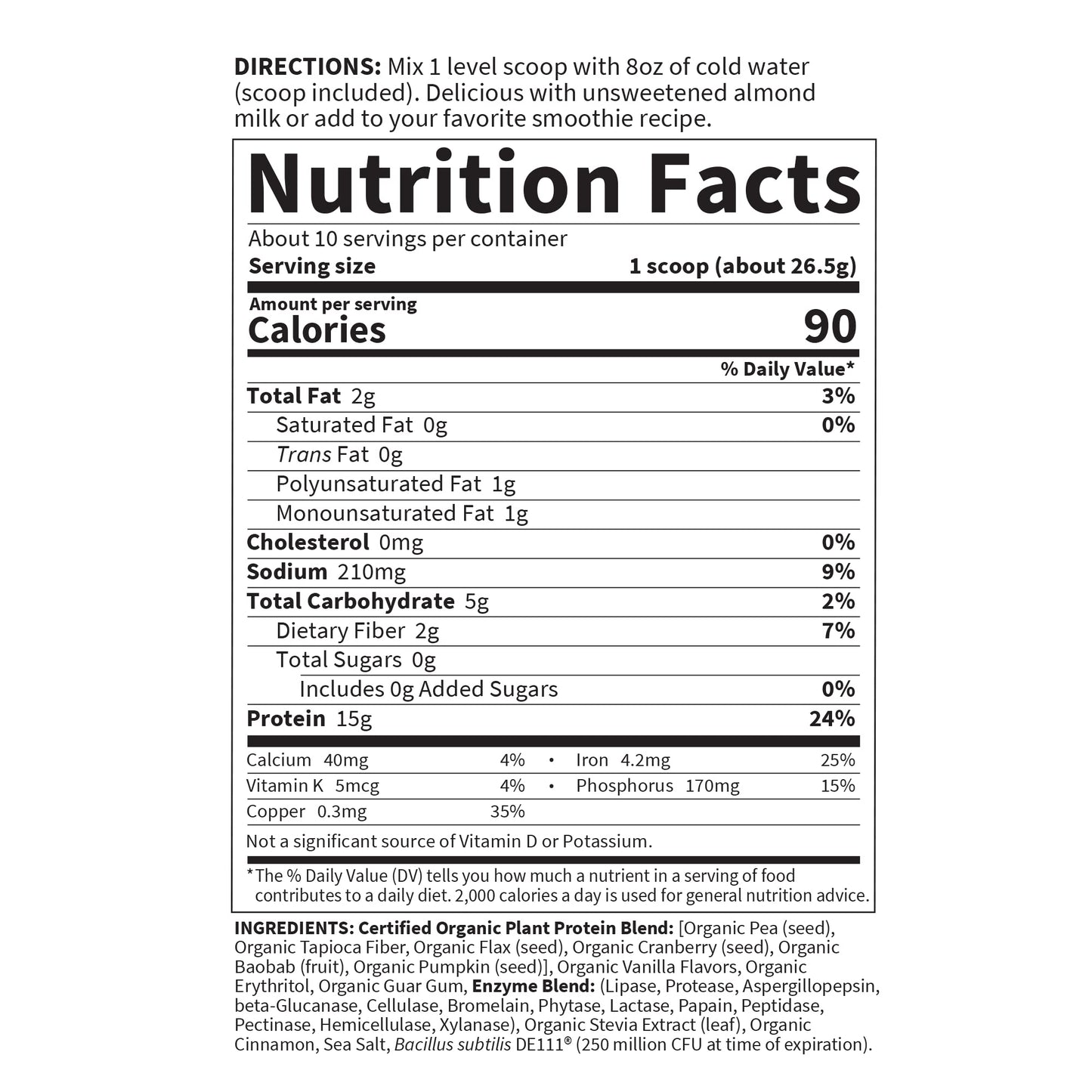 Garden of Life Organic Plant Protein Vanilla Flavor Protein Powder 9.4 Ounce