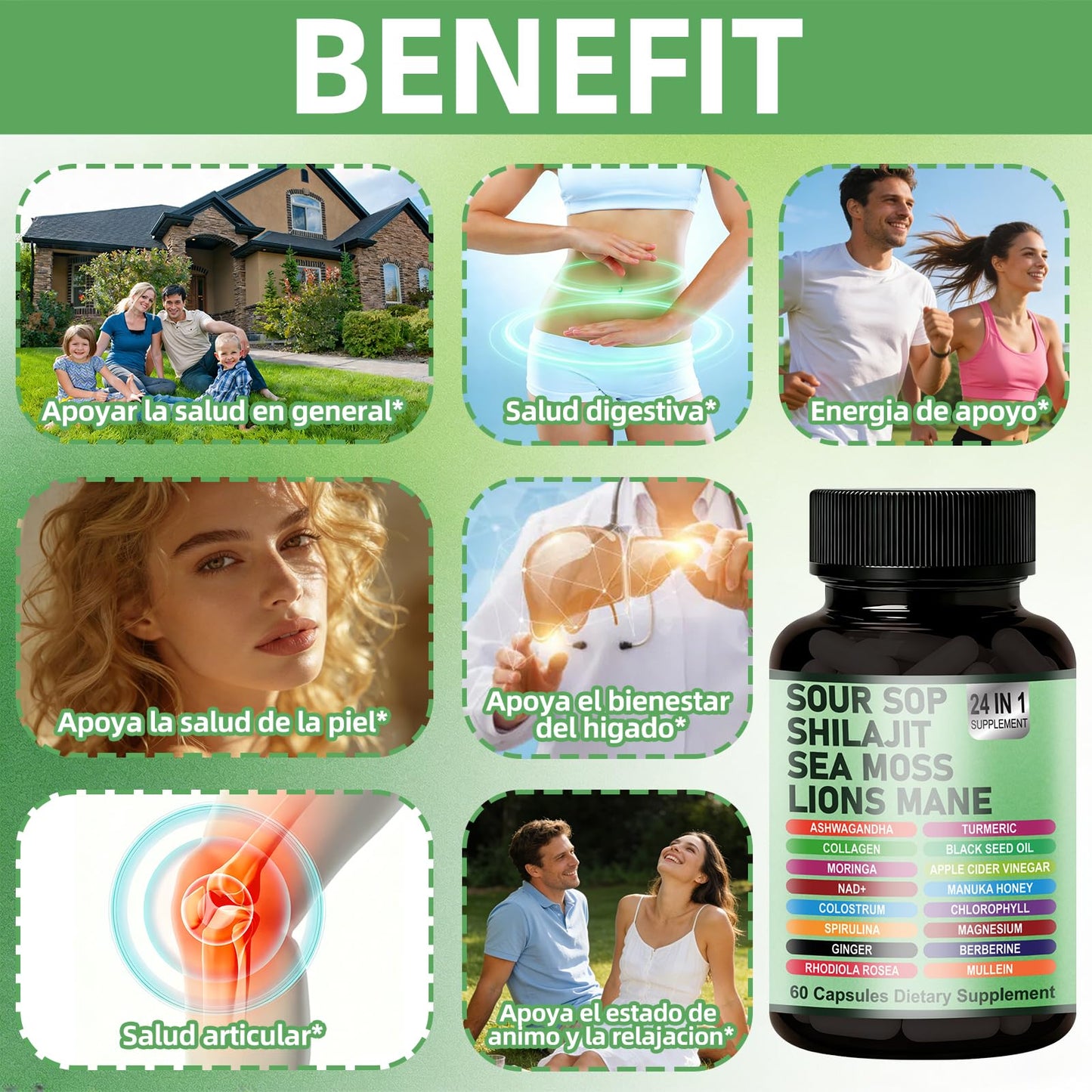 TENTOOL 24-in-1 Soursop Graviola Capsules with Sea Moss, Shilajit, Lions Mane, Immune Support, Energy, Gut Health, Vegan, 60 Capsules