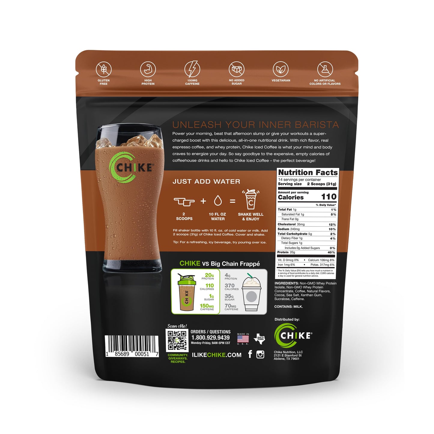CHIKE Mocha High Protein Iced Coffee Powder 15.3 Ounce
