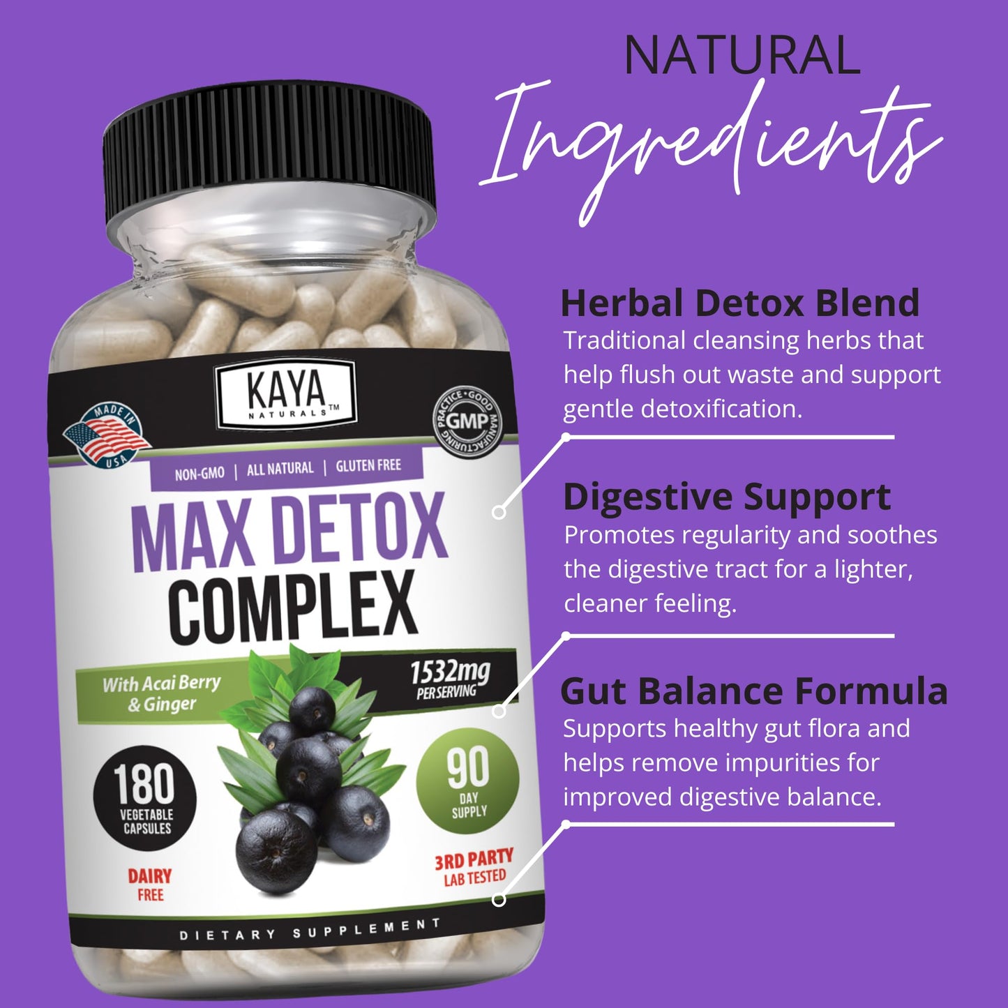 Kaya Naturals MaxDetox Herbal Supplement Capsule 180 Count