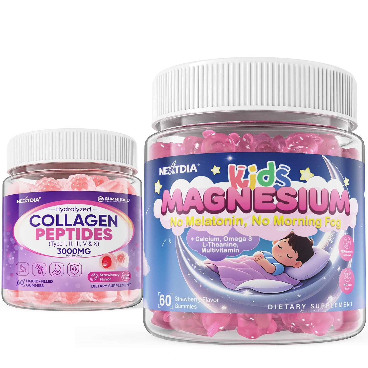 Nextdia Sugar Free Kids Magnesium Gummies + Collagen Gummies, 180 Gummies