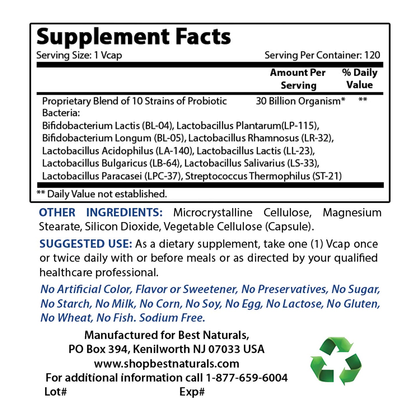 Best Naturals Policosanol 40mg & Probiotic 10 Strains & 30 Billion Tablets, 240 Tablets