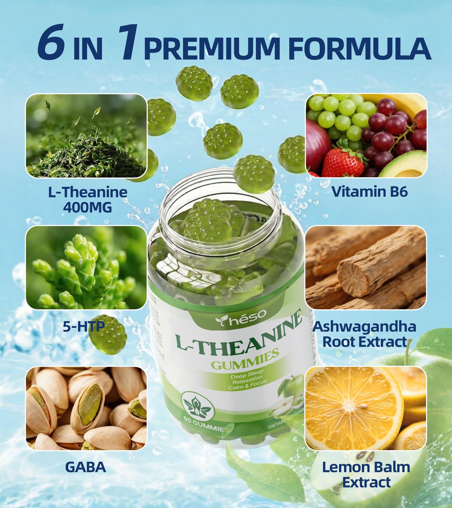 Yheso L-Theanine Gummies 400mg, Green Apple, 120 Count