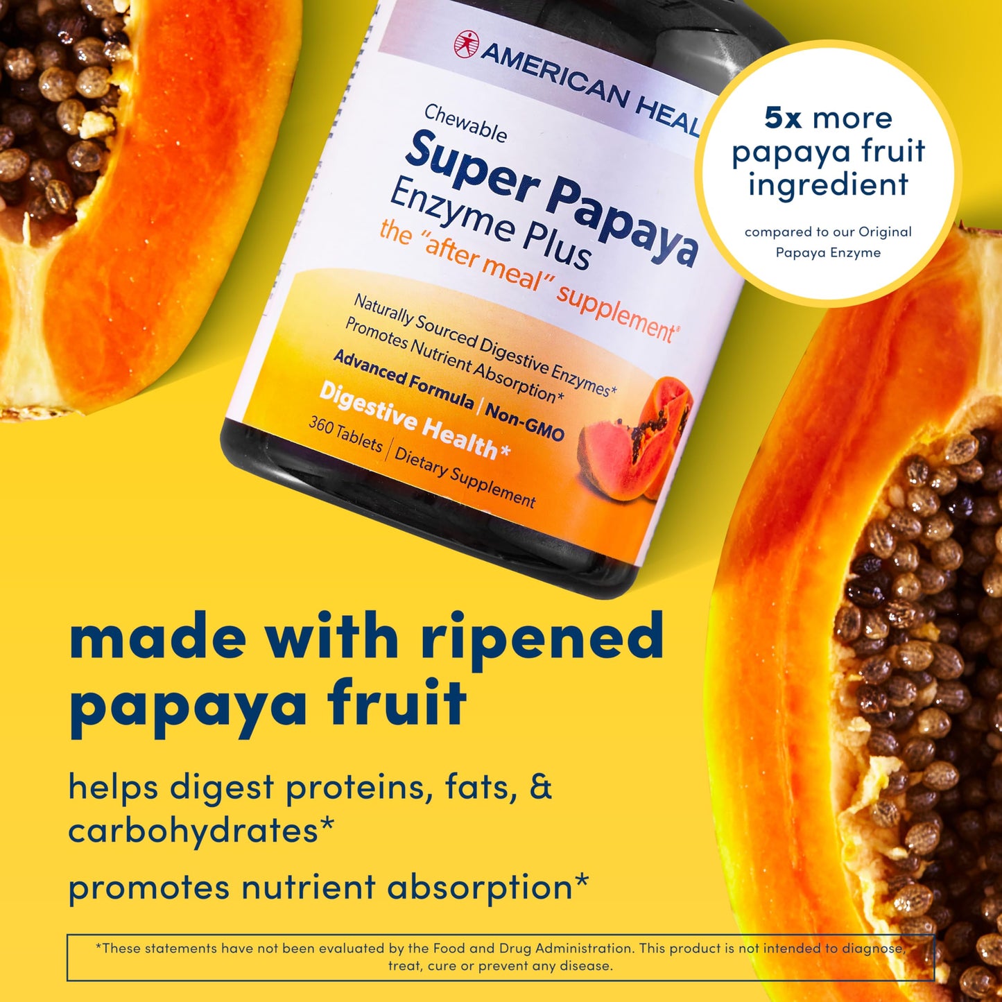 American Health Super Papaya Enzyme Plus 360 Tablets