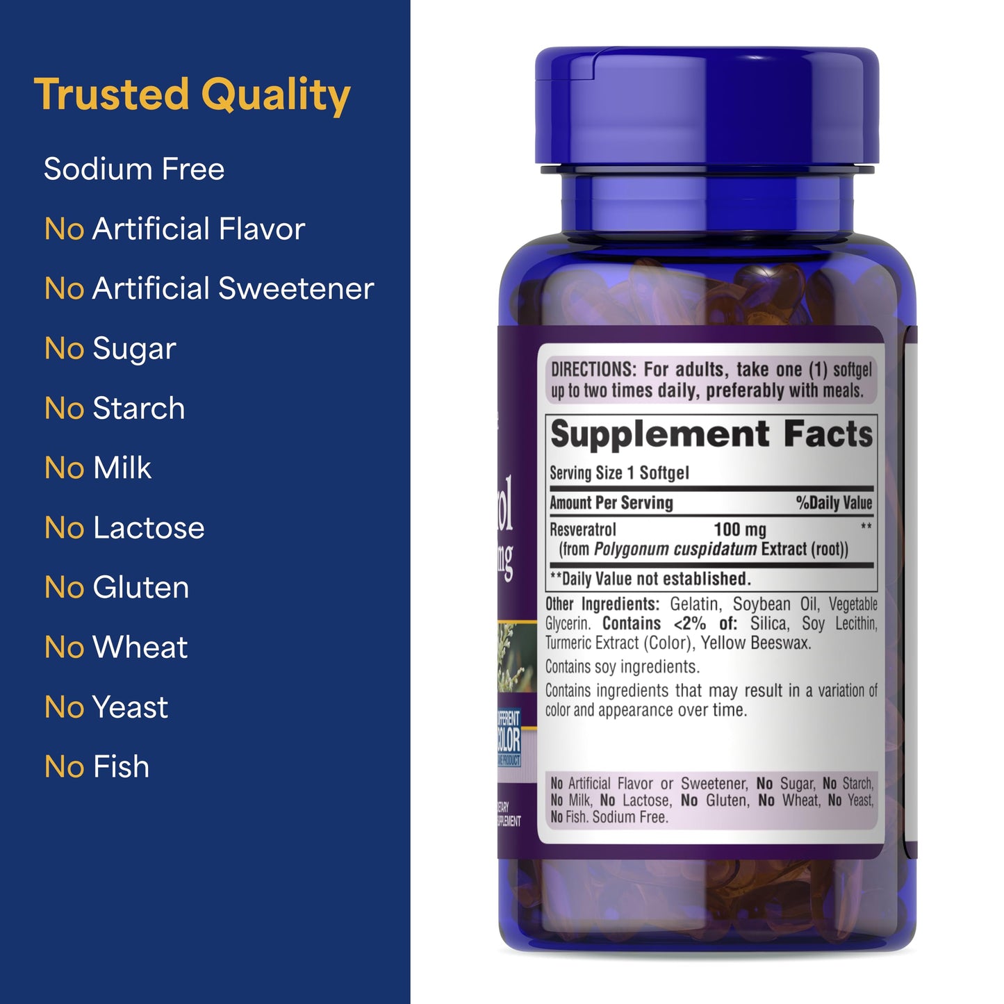 Puritan's Pride Premium Resveratrol Youth Guard 100mg Softgels, 120 Count