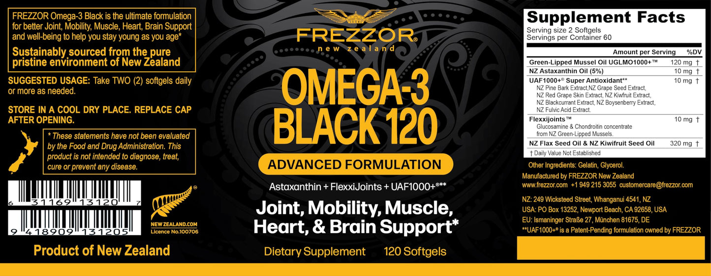 FREZZOR Omega-3 Black Green Lipped Mussel Oil Softgel 120 Count