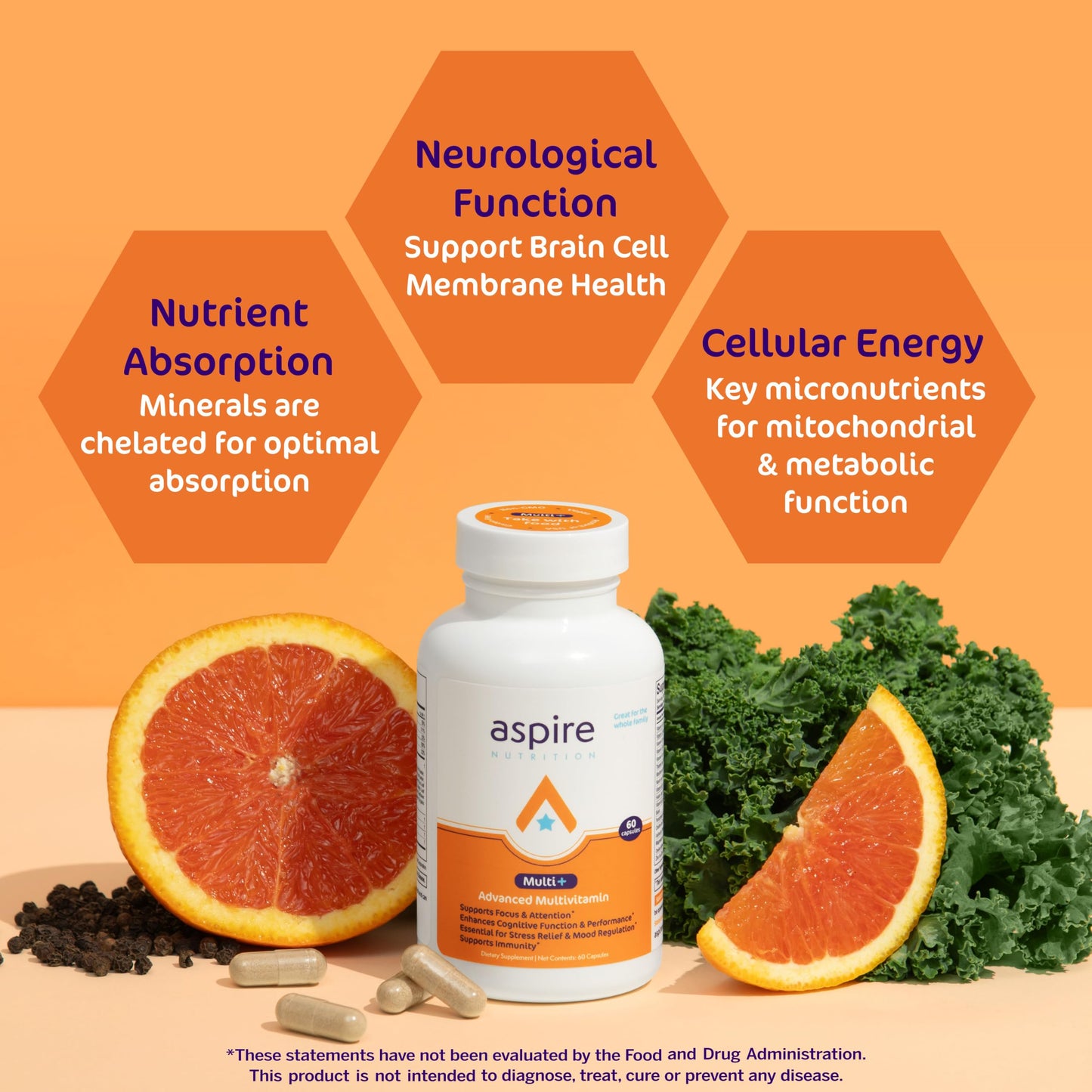 Aspire Nutrition Aspire Multi+ Advanced Multivitamin for Men, Women & Kids Capsules, 60 Count