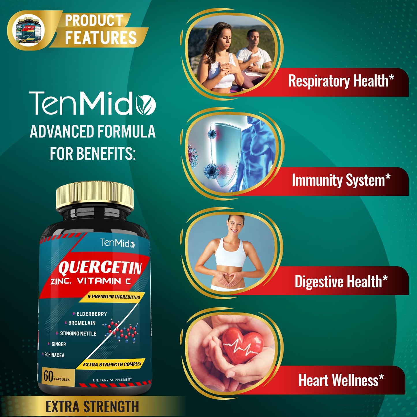 Tenmido Quercetin Extract Capsules, 60 Capsules