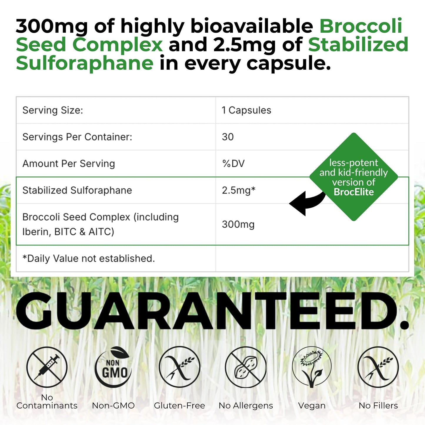 BrocElite Mara Labs Kids Broccoli Supplement with Naturally Stabilized Sulforaphane Extract, 30 Capsules