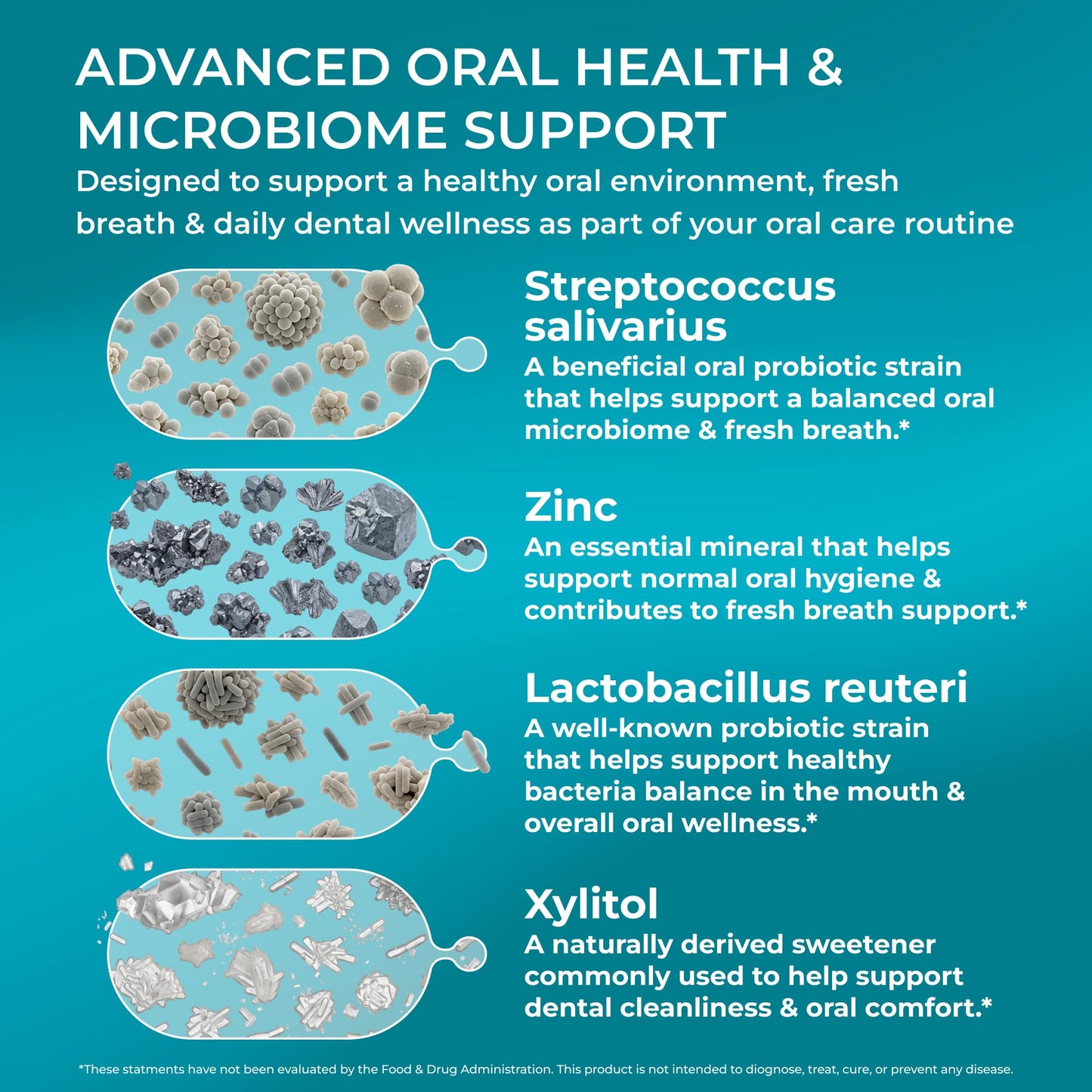 PUREHEALTH RESEARCH Oral Health Support Dental Probiotics Supplement Tablet, 30 Tablets