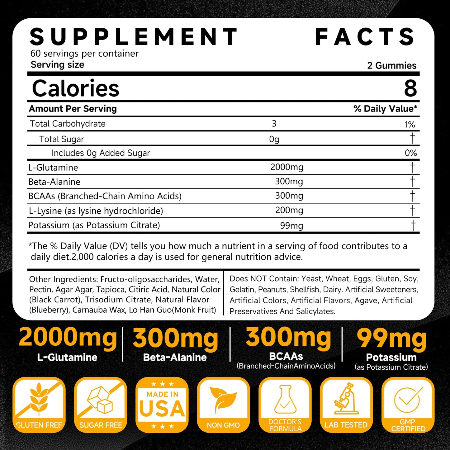 JFCSMFZHAO L-Glutamine 2000mg Gummies 120 Count