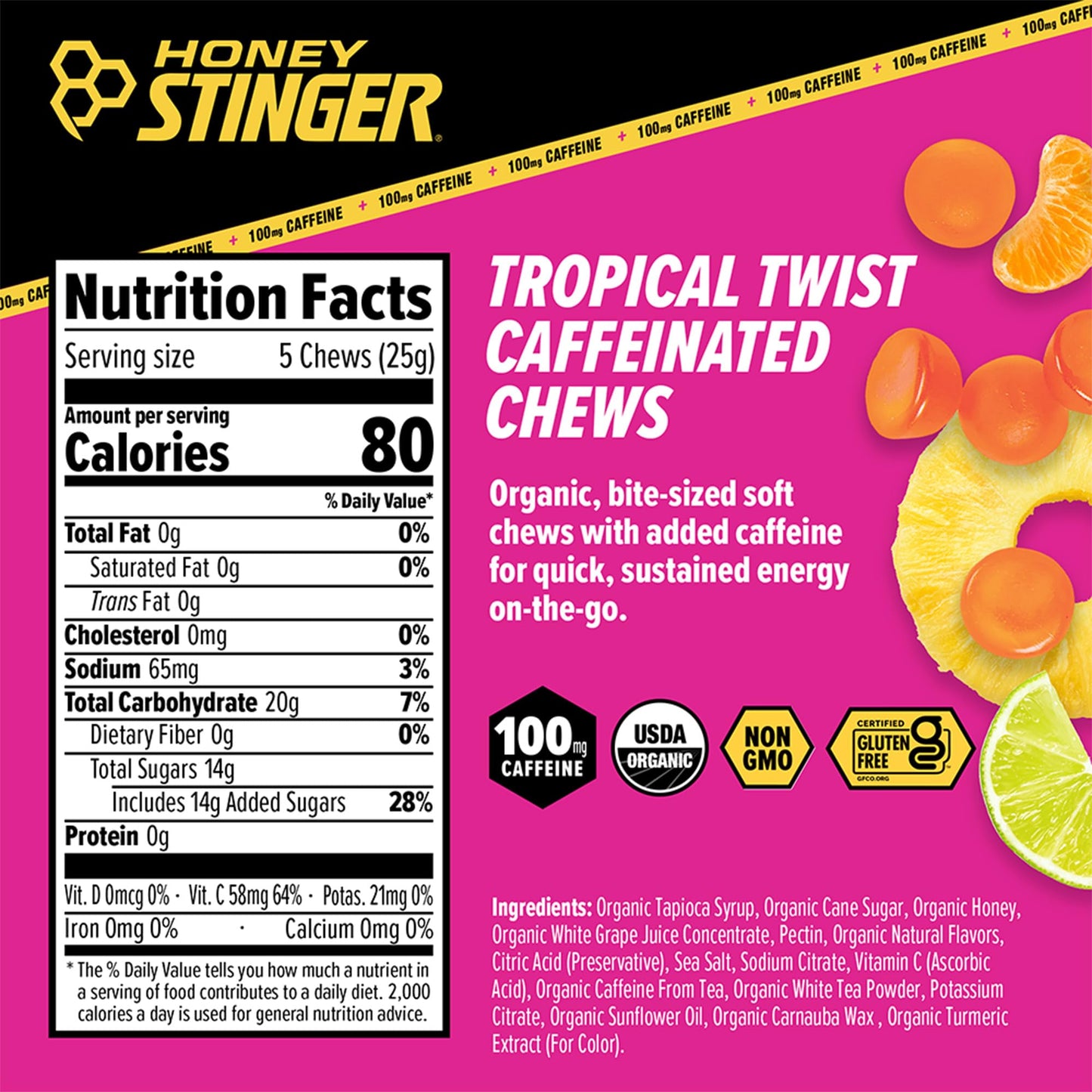 Honey Stinger Organic Tropical Twist Caffeinated Energy Chews Chewable 12 Count