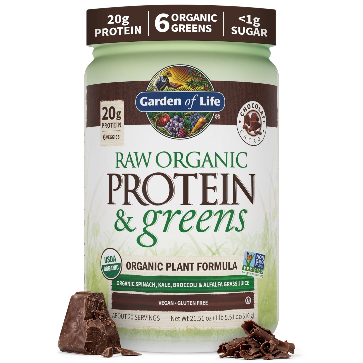 Garden of Life Raw Protein & Greens Chocolate Protein Powder, 20 Servings