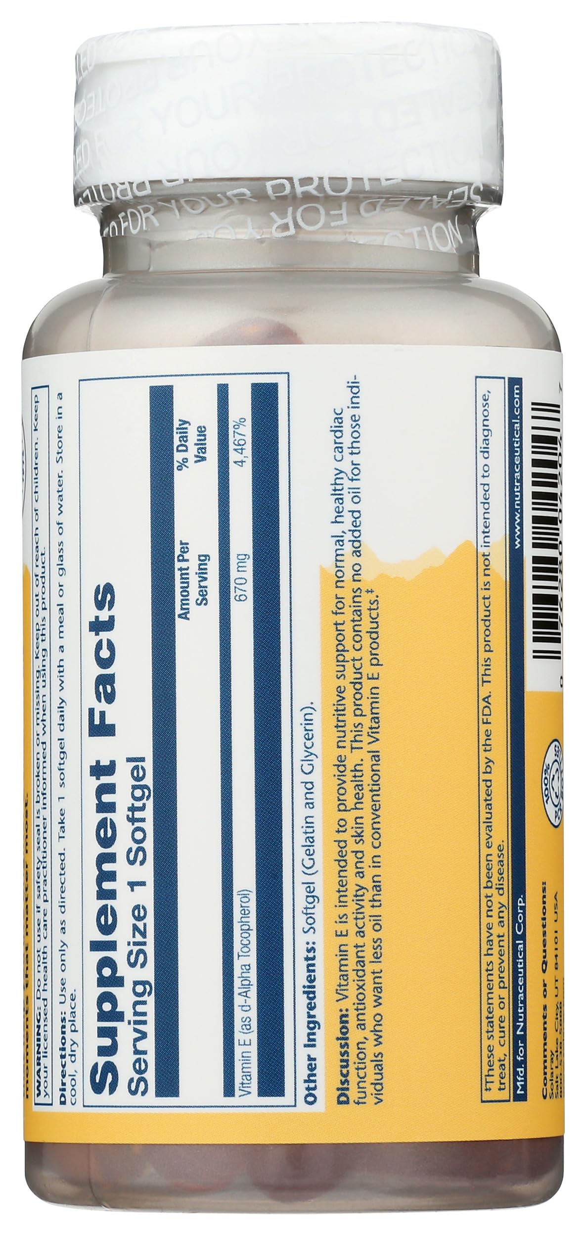 SOLARAY Vitamin E 1000 IU Softgel Capsules, 60 Softgels