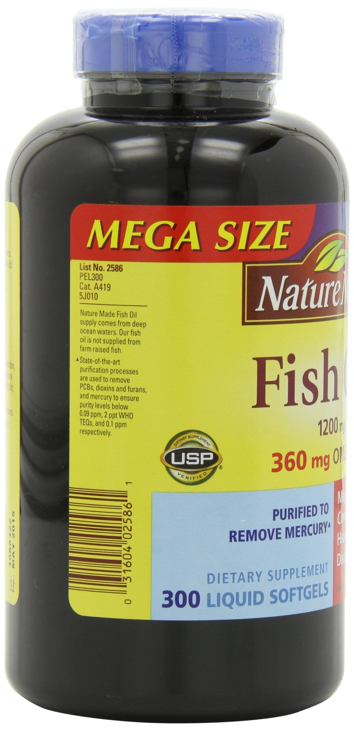 Nature Made Fish Oil Softgels, 1200 mg, Omega-3 360 mg, 300 Softgels